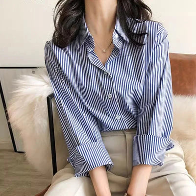 Classic Striped Woman Spring Autumn Blouses Shirt Lady | SAMAG