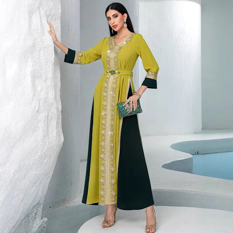 Eid Diamonds Abayas for Women Luxury Dubai Kaftan Muslim Evening Party Maxi Dress Turkey Kaftan Morocco Caftan Femme Musulmane