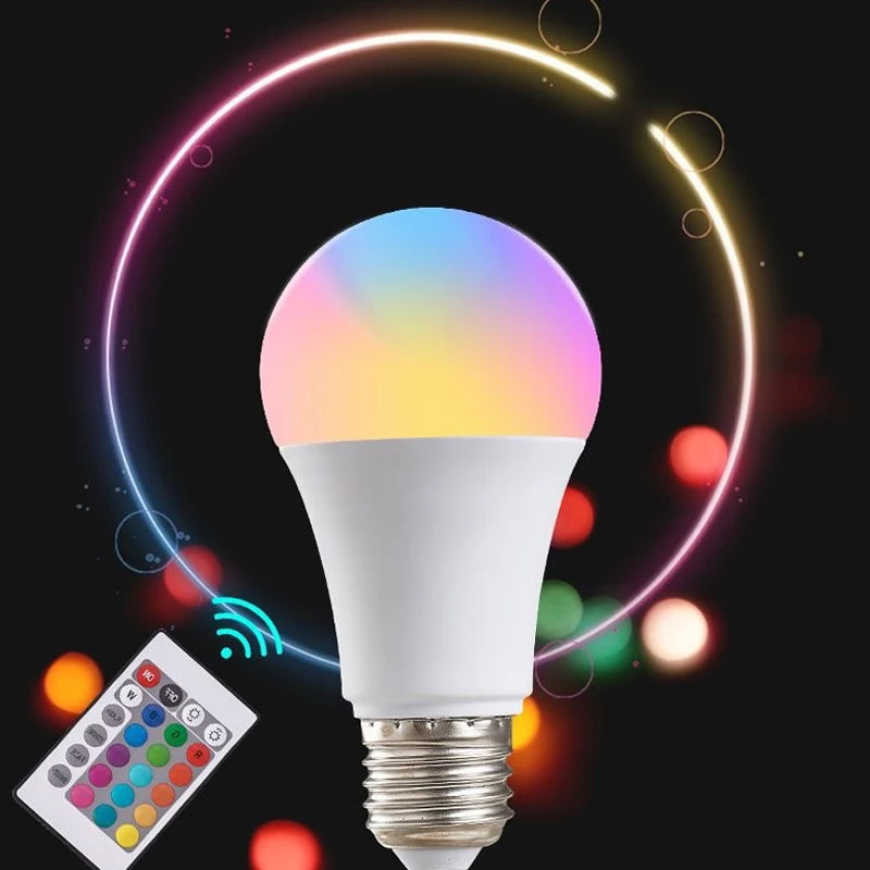 E27 220V 16 Colors RGB Bulb LED Multicolor Bulb Household Lighting Dimmable 24 Key Remote Control Smart Lamp Atmosphere Light