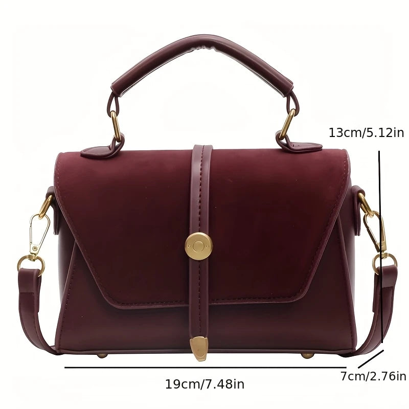 Suede Fabric Handbag with Adjustable Strap Golden-Tone Hardware and Flap Closure - Trendy Commuting Hobo Crossbody Bag for Women