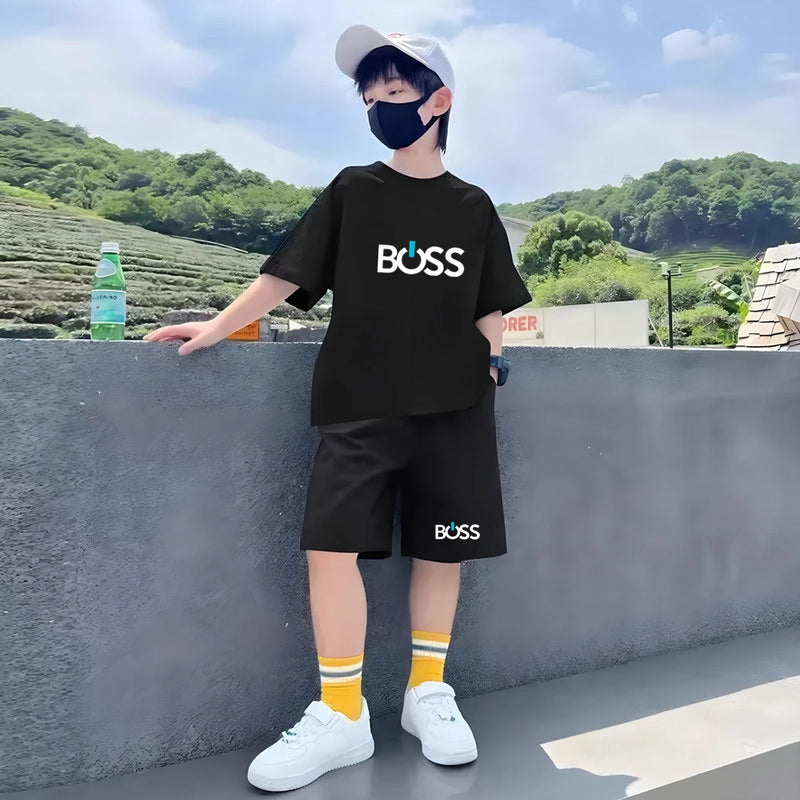 Kids Tshirt Summer 3-12 Years Letter Fashion T-shirt Boys Girls Toddler Short-sleeved+Shorts Casual Cool Sports Set clothing