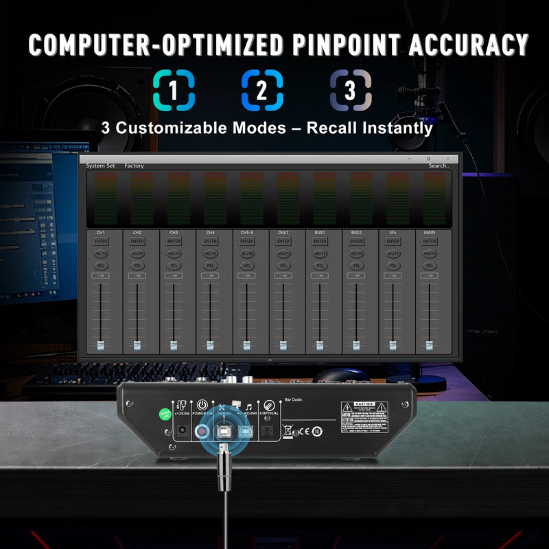 Fuluode 8-Channel Bluetooth Audio Mixer 4-Band EQ  Portable Sound Mixing Console USB Interface Live Recording Studio Karaoke