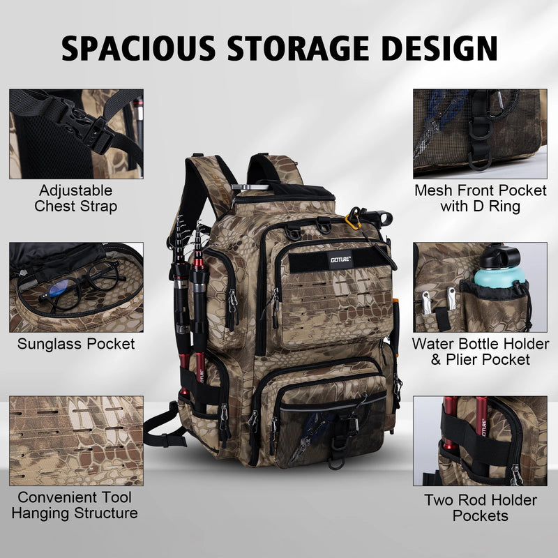 Goture 45L Large Fishing Backpack 900D Water - Resistant - View 3 | SAMAG