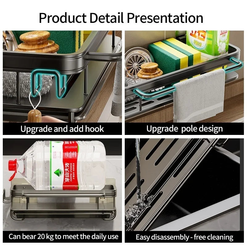 No Drill Adhesive Type Kitchen Organizer Kitchen Shelf Cleaning Cloth Storage Draining Rack Household Detergent Sponge Rack