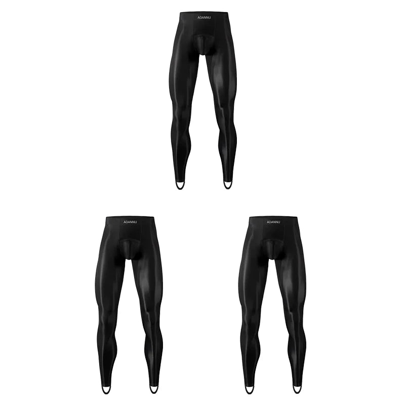 Men Ice Silk Leggings Underwear Ultra Thin Sexy Transparent High Stretch Foot Anti Slip Pants Sports Fitness Bottoms Underpants