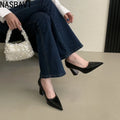 Spring French High Heels Black OL Single Shoes Classic Slip-On Chunky Women's Banquet Prom Dress Party Single Shoes Pumps New