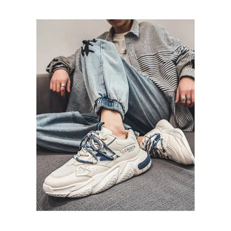 Streetwear Men's Mesh Platform Sneakers 2026 Spring New Anti Slip Height Increasing Casual Youth All Mat Footwear