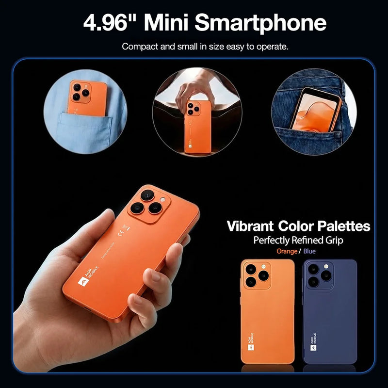 AGM N2 Mini Smartphone Compact Size 4.96' Display 3GB 32GB 3000mAh Removable Battery Android 16 GO System Lightweight Phone