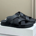 Spring and summer braided calfskin functional sandals, suede color-block slippers, couple's vacation beach slippers