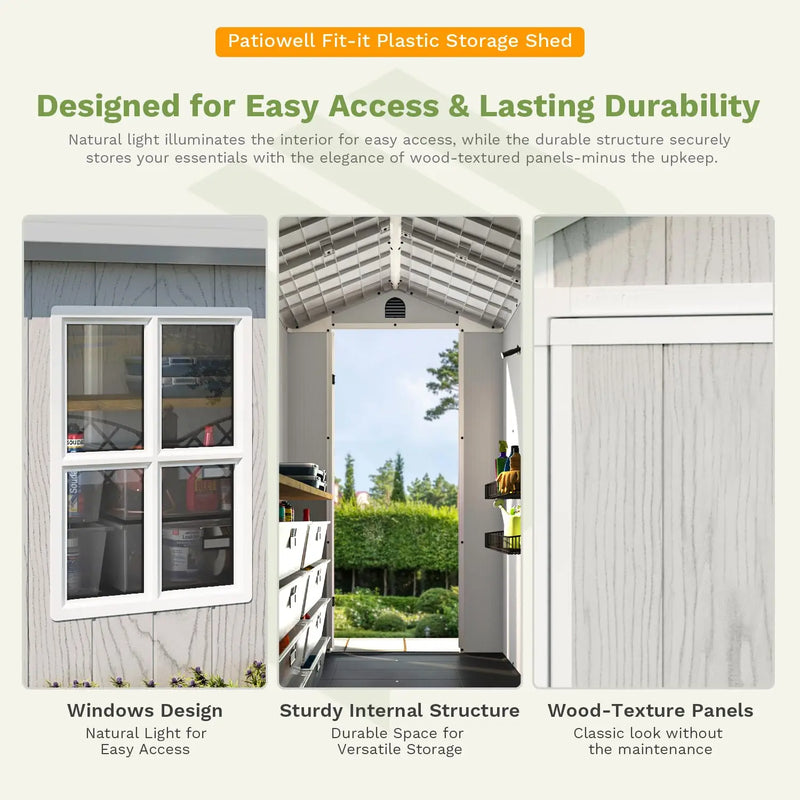 4x8 FT Plastic Outdoor Storage Shed with Floor, Light - View 5 | SAMAG