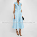 Midi Cocktail Dress Cap Sleeves V Neck A Line Tea Length | SAMAG