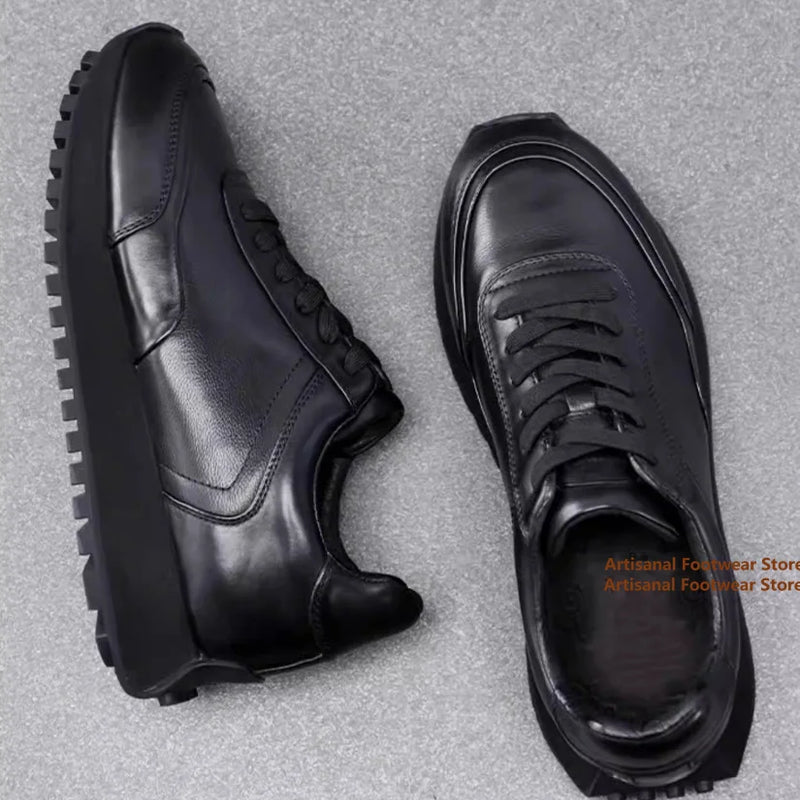Men's Retro Running Sneakers Black Casual Lace-Up Walking Shoes with Thick Serrated Sole for Business Casual Shoes Men's Shoes