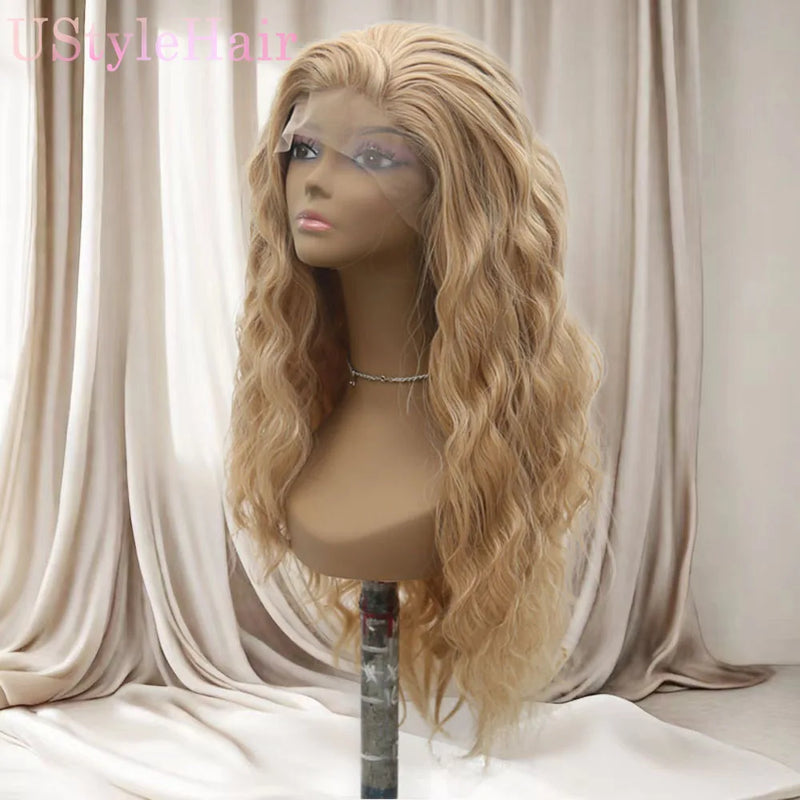 UStyleHair Blonde Wig Long Loose Curly Wigs for Women Synthetic Lace Front Wig Natural Hairline Daily Cosplay Glonden Lace Wig