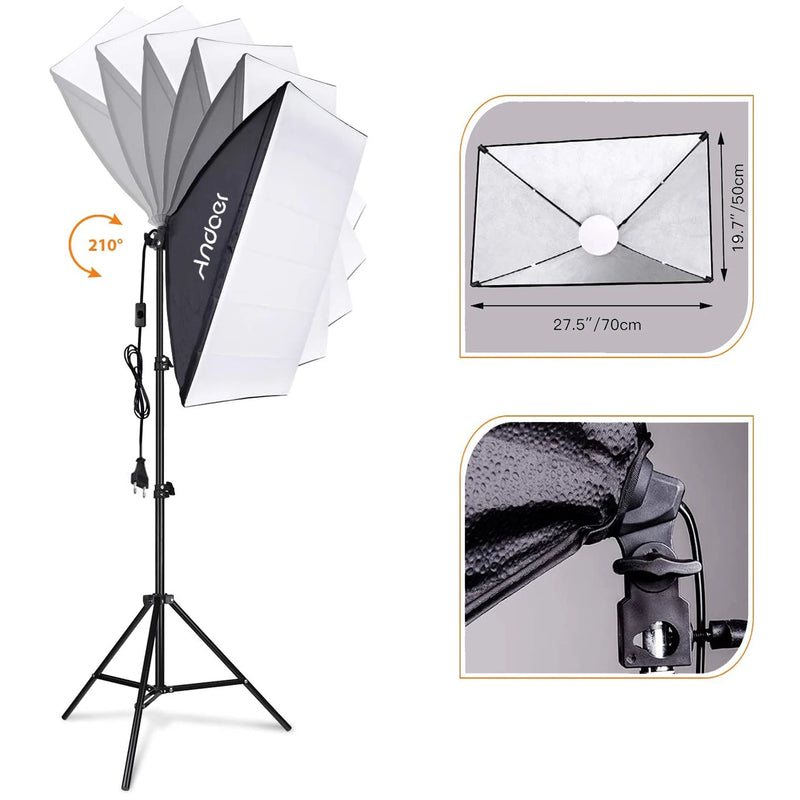 Andoer Studio Photography Light kit Softbox Lighting Set with 85W 2800K-5700K LED Light/ 50x70cm Softbox/ 2m Stand for Video
