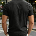 Men's White Stand Collar Henley Short Sleeve Shirt | SAMAG