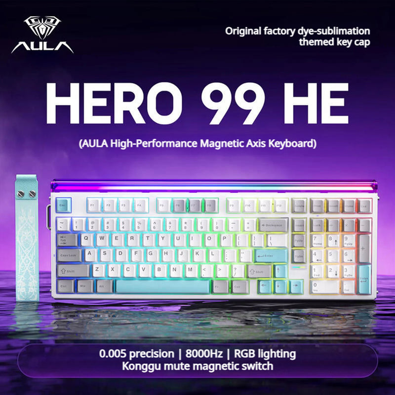 AULA HERO 99 HE Hot-Swappable Magnetic Switch Keyboard 98% Layout 8K Polling 0.05mm RT RGB Neon Lightbox Wired Gaming Keyboard