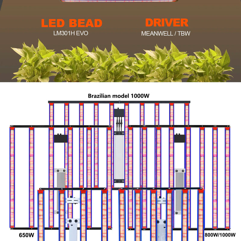 1000W LM301H EVO 650W Full Spectrum LED Grow Light Bar UV IR Turn on/off For Indoor Flower Tent Plant Growth Phyto Lamp