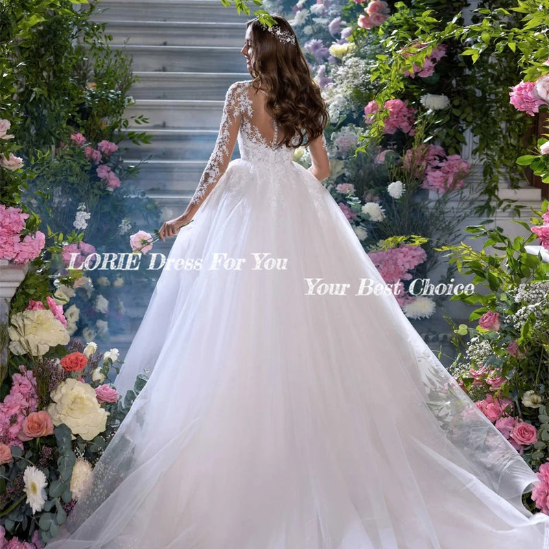 LORIE Arabia Vintage Lace Wedding Dresses Backless Button - View 3 | SAMAG
