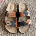KZZO Horse Hair Genuine Leather Women Mules And Clogs Adjustable Buckle Cork Footbed Comfort Casual Outdoor Slippers Non-Slip