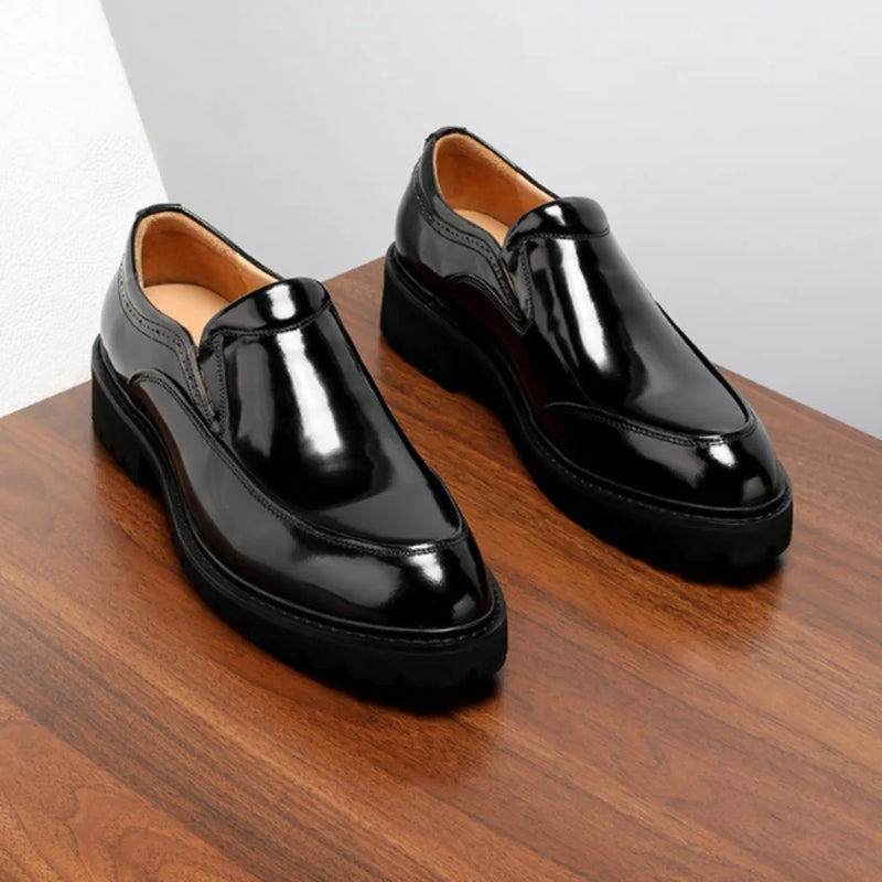 Genuine Cowhide Leather Loafers for Men Glossy Slip on Thick Sole Elevator Formal Casual Dress Shoes for Summer