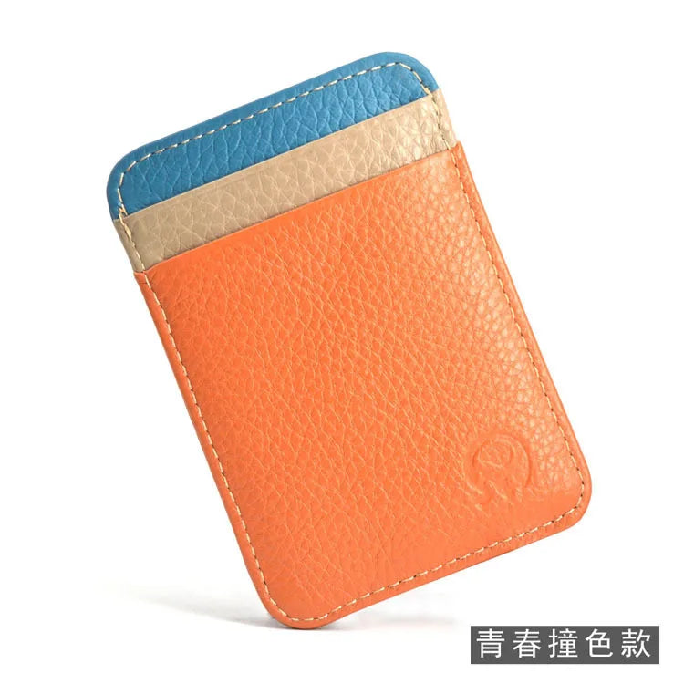 Fashion 100% Genuine Leather Thin Bank Credit Card Case Mini Card Wallet Men Bus Card Holder Cash Change Pack Business ID Pocket