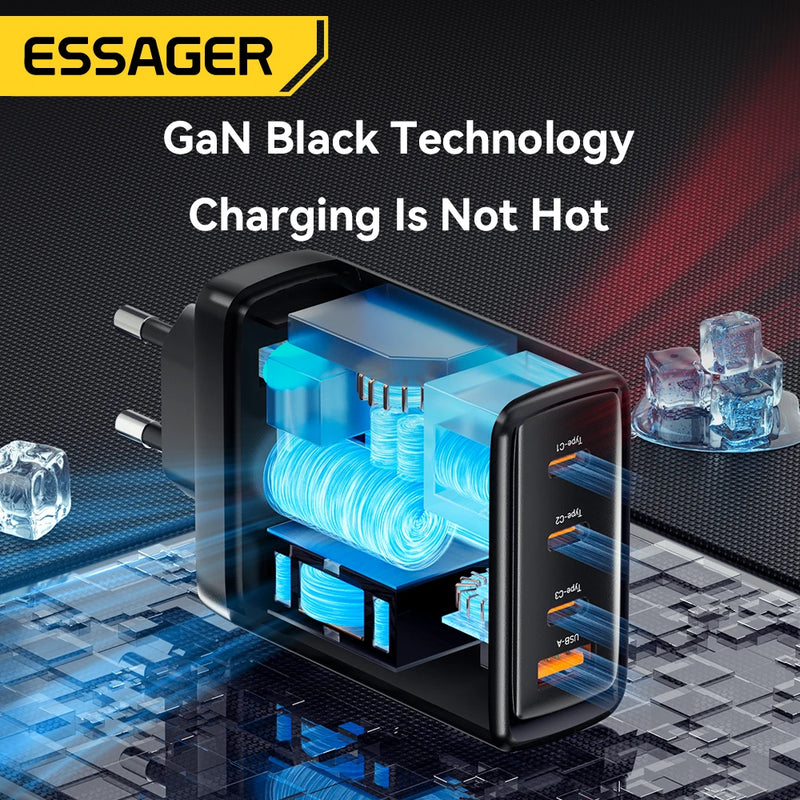 Essager 120W GaN Charger 4 in 1 USB C PD Fast Charger For Macbook Laptop iPhone 17 16 15 14 Pro Max Samsung iPad Quick Charger