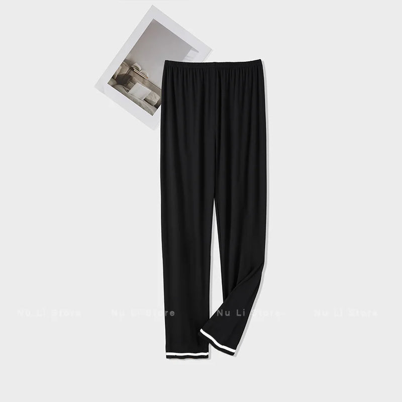 Men's Stylish Summer Pajama Pants, Thin Home Pants, Loose Breathable Air-Conditioned Pants with Elastic Waist