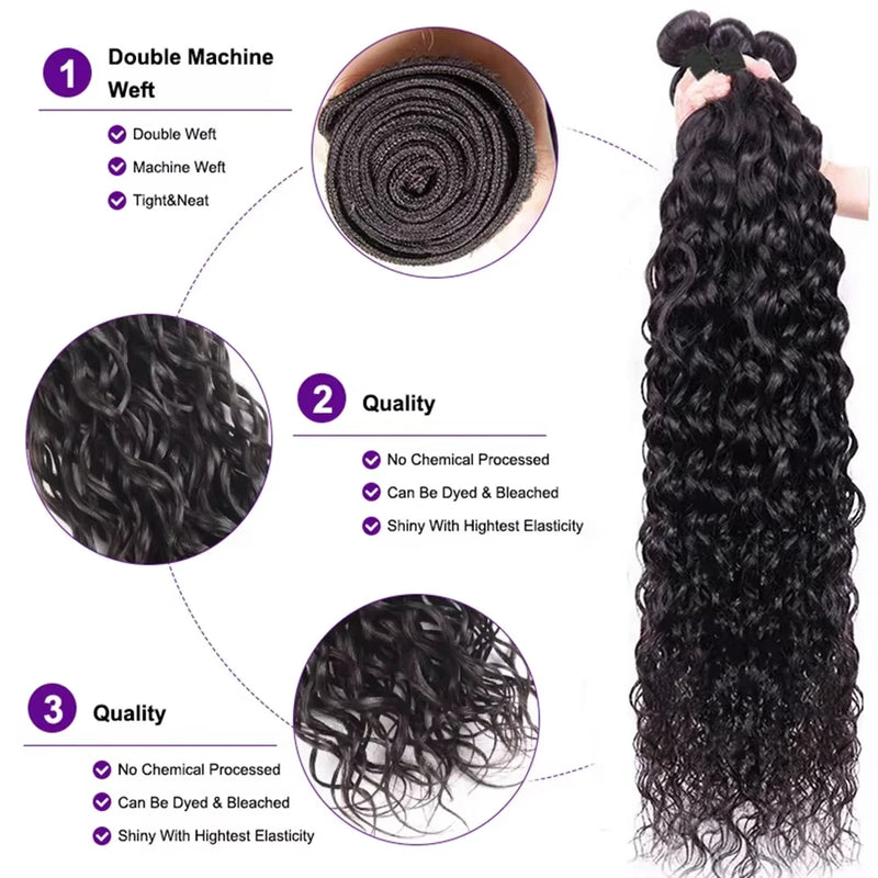Human Hair Bundles Water Wave 40 inch Virgin Human Hair 2/5 Bundles For Women Sew In Quick Weave Raw Hair Extensions