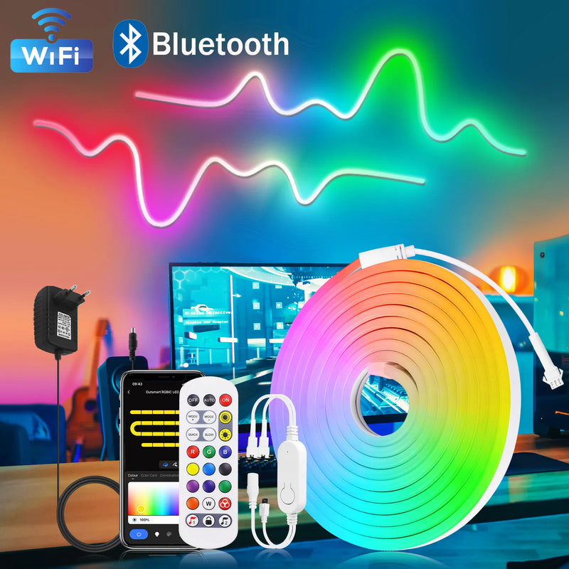 Tuya WiFi Smart WS2811 RGBIC LED Neon Light 12V 24V Waterproof Flexible LED Strip Light Bluetooth LED Tape Ribbon Bedroom Decor