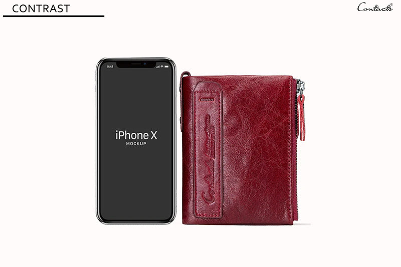 CONTACT'S Fashion Genuine Leather Women Wallet Bifold Card Holder Coin Purse Small Women's Purse Money Clip Men Pocket Wallets