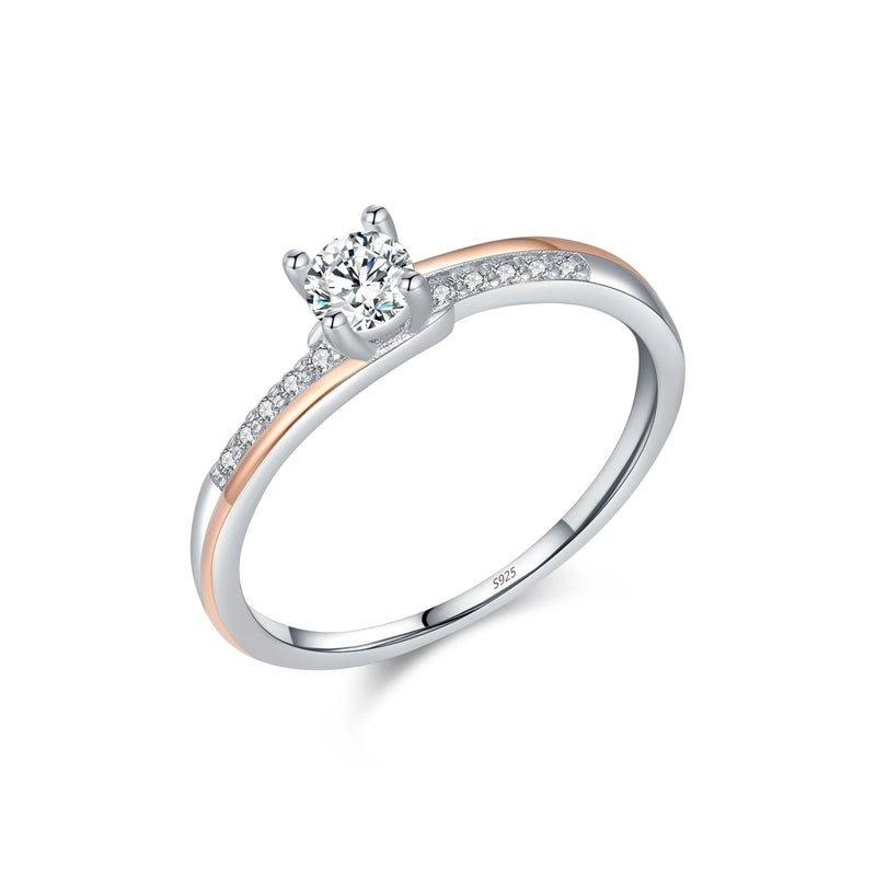 MODIAN 925 Sterling Silver Classic Wedding Elegant Ring Rose Gold Color Line Unique Metallic Contrast Design Jewelry For Women