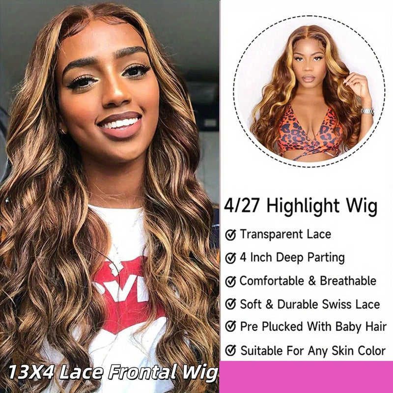 Honey Blonde Ombre Highlight Body Wave Lace Front Human Hair Wigs Pre Plucked Glueless Straight Deep Wave Frontal Wigs For Woman On Clearance Sale