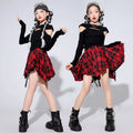 Girls Hip Hop Costume Black Top Plaid Street Dance Skirt | SAMAG