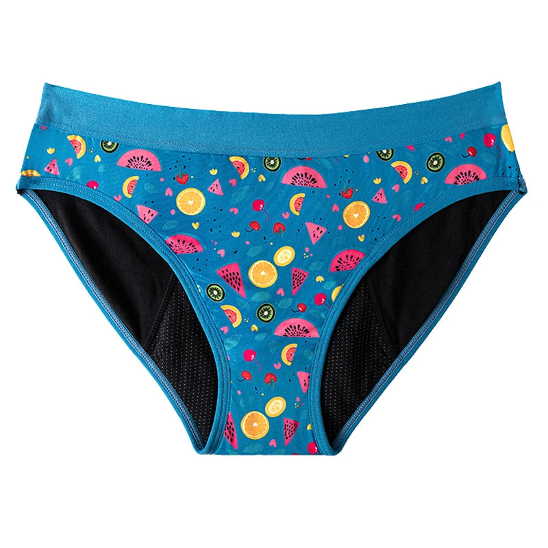Teens Period Panties Printed Floral Fabric Girls Cotton Underwear 4-Layer Leakproof Heavy Flow Menstrual Panties Briefs