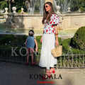 KONDALA Casual Chic Women Boho Blouse Print V - Neck Short - View 4 | SAMAG