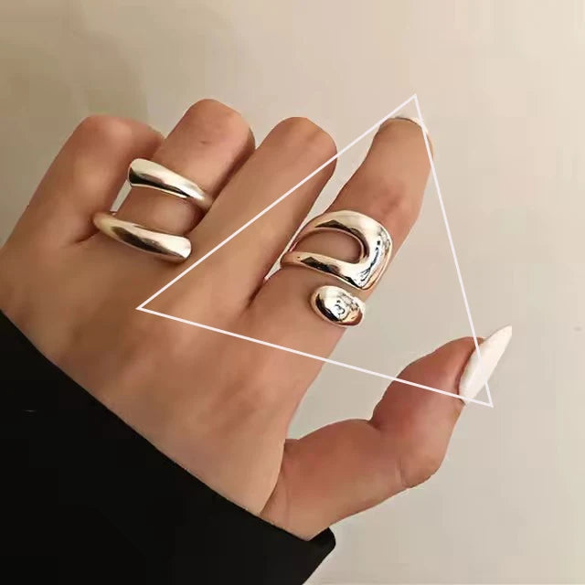 VENTFILLE 925 Sterling Silver Ring for Women Girl Gift Retro Open Trend Unique Design Geometric Asymmetric Jewelry Dropship