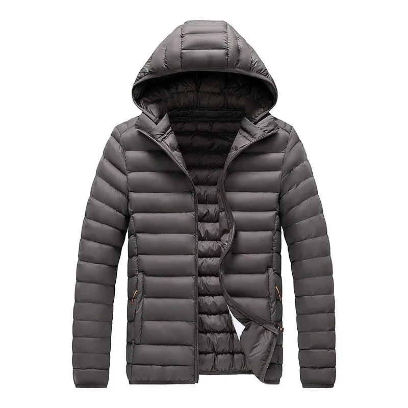 2026 New Men's Lightweight Padded Jacket Hooded Zip-up Parka Male Cotton Down Warm Demi-season Autumn Spring Warm Big Size Coat