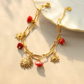 Stainless Steel Red Natural Stone Sun Pendant Double Bracelet Simple Irregular Chain Gold Women Jewelry Birthday Gift