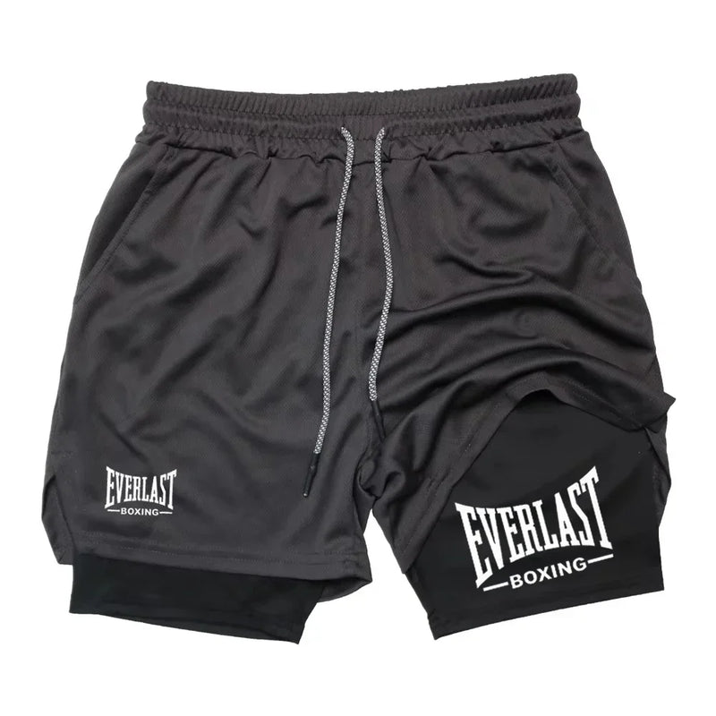 Men's fashionable double-layer sports shorts EVERLAST printed sports shorts, double-layer quick drying basketball muscle fitness