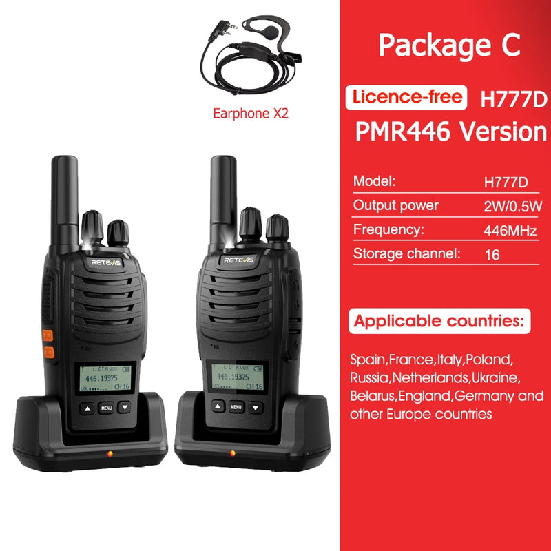 Retevis H777D (H777Upgraded) Walkie Talkie PMR/FRS Portable License-Free LCD Display Two Way Radio Long Range Type-C for Camping