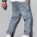 Men's American Retro Casual Cargo Jeans, Loose Fit, Solid | SAMAG