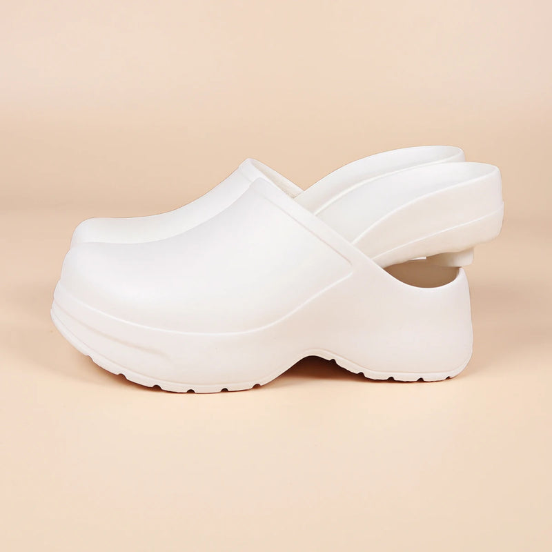 Women's Platform Heels Closed Toe Mules Clogs Breathable EVA Thick Sole Waterproof Slippers From Home