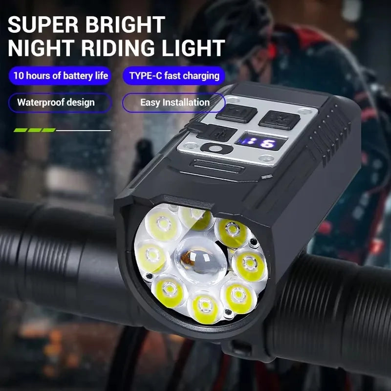 9LED Cycling Torch Type C Rechargeable Bike Flashlights Ultralight Handlebar Lights Outdoor Whaterproof Lantern for Bicycle