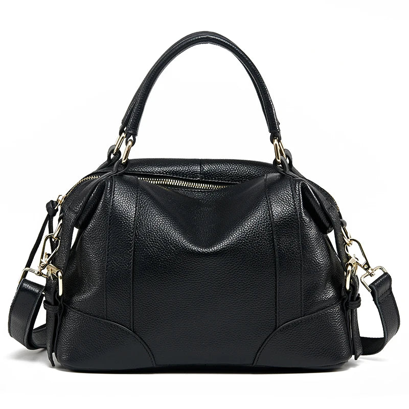 Aidrani  New women's retro handbag, large capacity Boston bag, made of cowhide material, black