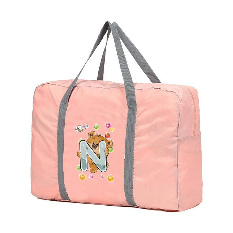 Travel Carry Bags Foldable Travel Bags Handbags Large Capacity Clothing Organizer Luggage Sorting Women Bear Pattern Duffle Bag