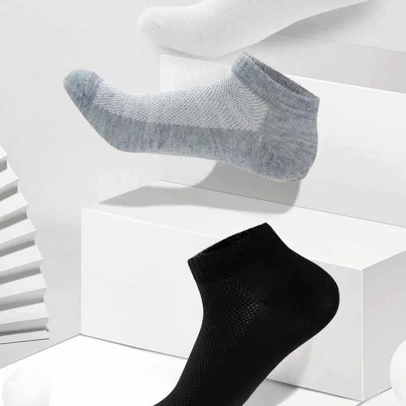 6 Pairs Breathable Men's Socks Short Ankle Elastic Solid Color Mesh High Quality Business Unisex Sokken Plus Size EU38-47