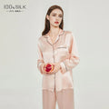 2025 Summer New Silk Pajamas Women's Long Sleeve Pants Lapel 100% Mulberry Silk Cool Home Clothes Set Pajamas Nightwear