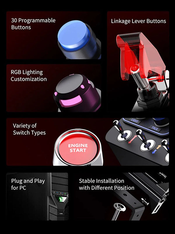 Original PXN CB1 Racing Game Central Control Box with Fixture, Equipped with 30 Programmable Buttons, PC Racing Game Controller