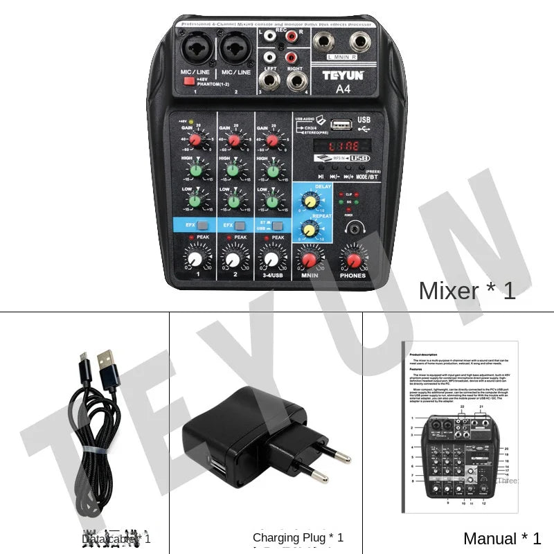 TEYUN 8 6 4 Channel DJ Sound Mixing Table 24 DSP Effect Audio Mixer Bluetooth PC USB Play Recording 48V Contoller Mixing Console