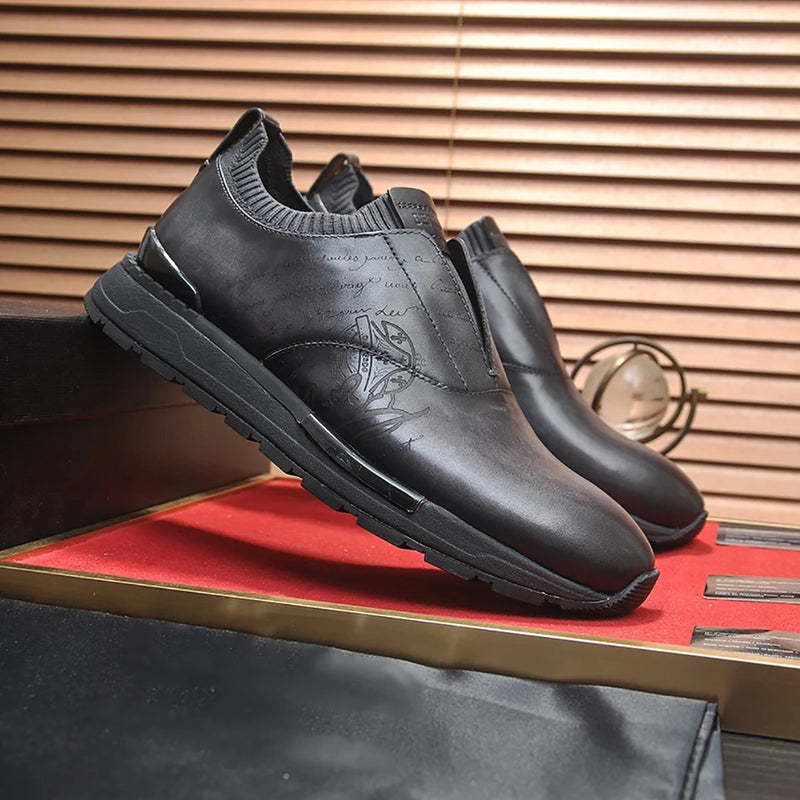 BLLIYOSS 1895 Men Shoes 2025 new Calf leather stitching  high quality Three dimensional relief sculpture Embossed badge pattern
